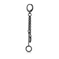 Men's punk black hoop earring with long double chains and vertical bars in matte finish - Chain Rod Ring Pendant Hoop / Black