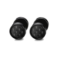 Pair of black stainless steel stud earrings with carbon fiber texture inlay for men - Carbon Fiber Texture Round Style