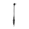 Men's black stud earring featuring a delicate chain and detailed feather pendant - Chain Feather Pendant Stud / Black