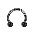 Black stainless steel horseshoe ring with shimmering black Shamballa crystal balls - Pave Crystal Ball Horseshoe (Style 4) / 1.2x8mm / Black