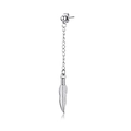 Silver dangling feather earring with long chain and stainless steel stud for men - Chain Feather Pendant Stud / Silver