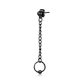 Men's black stainless steel drop earring with punk industrial chain and ring pendant - Chain Ring Bead Pendant Stud / Black