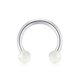 Detail of horseshoe nose ring with silver metal bar and white semi-transparent beads - Style C White