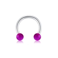 Macro detail of silver horseshoe nose ring with vibrant purple acrylic glow balls - Style C Purple