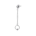 Silver minimalist long chain earring with stud and round hoop pendant for men - Chain Ring Bead Pendant Stud / Silver