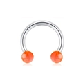 Macro detail of horseshoe septum ring with polished steel bar and translucent orange beads - Type C Orange