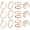 12-piece rose gold nose ring and ear cuff set in various minimalist hoop designs - Rose Gold Style (12-Piece Set) (A Style) / 12pcs Set