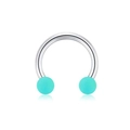 Silver horseshoe circular barbell nose ring with vibrant turquoise beads on white background - Type D Green