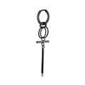 Minimalist black stainless steel hoop earring with industrial style linear pendant - Geometric Rod Bar Pendant Hoop / Black