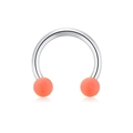 Surgical steel horseshoe septum ring with vibrant orange acrylic balls on white background - Type D Orange