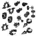 8-teiliges schwarzes Punk-Ohrring-Set mit Dreieckssteckern, Anhängern und Spikes - Multi-Style Punk Ohrringe Kollektion (Set)