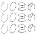 12pcs silver nose rings set featuring four minimalist hoop designs in polished steel - Silver Style (12-Piece Set) (C Style) / 12pcs Set