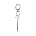 Silver stainless steel hoop earrings with hanging rectangular bar drop pendants - Geometric Rod Bar Pendant Hoop / Silver