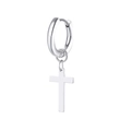 Detailed view of a polished silver cross charm earring with sleek metallic finish - Silver