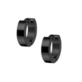 Close-up of classic black stainless steel huggie earrings with polished finish and hinge - Minimalist Polished Hoop Earring Style (Style-2)