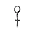 Men's black stainless steel hoop earring with a sleek hanging cross pendant - Classic Cross Pendant Hoop / Black