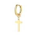 Detailed view of a polished gold cross pendant earring with a minimalist hoop design - Gold