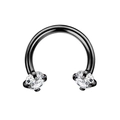 Black horseshoe circular barbell with white cubic zirconia gems for body piercing - 1.2x12x3mm / Black