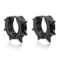Detail view of black punk stud earrings with sharp rivets in a cool matte finish - 5-Rivet Punk Huggie Earring (Style 4)