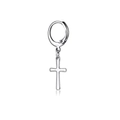 Polished silver stainless steel hoop earrings with a classic cross charm for men - Classic Cross Pendant Hoop / Silver