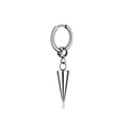 Polished silver stainless steel hoop earring with a sharp punk-style cone pendant charm - Tapered Spike Pendant Hoop / Silver