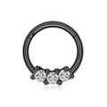 Black stainless steel hinged nose ring with three sparkling micro-pave cubic zirconia - Three Zirconia Style / Black