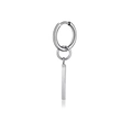 Minimalist silver steel hoop earring featuring a vertical rectangular bar pendant - Vertical Rectangular Bar Pendant Hoop / Silver