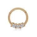 Rose gold stainless steel clicker nose ring with three sparkling micro-pave zircons - 3-Stone Hinged Clicker (Style 8) / 1.2x8mm / Rose Gold