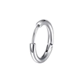 Close-up of a silver-toned minimalist hoop earring with a polished metallic finish - Simple Round Huggie