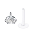 Transparent acrylic lip stud featuring an oval zircon in a four-prong silver setting - Ellipse