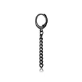 Minimalist black stainless steel hoop earring with a vertical cuban link chain dangle - Vertical Curb Chain Pendant Hoop / Black