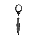 Men black feather drop earrings with stainless steel hoop and matte finish punk style - Textured Feather Pendant Hoop / Black