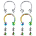 12pcs surgical steel horseshoe nose ring set with interchangeable ball and spike studs - 1.2x6x3mm / Silver & Rainbow Mix (Style G)