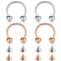 Detailed set of horseshoe piercing rings with interchangeable ball and spike ends in polished steel - 1.2x6x3mm / Silver & Rose Gold Mix (Style J)