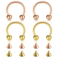Rose gold and gold stainless steel horseshoe nose ring set with 8 cone replacements - 1.2x6x3mm / Rose Gold & Gold Mix (Style Q)
