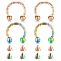 Set of horseshoe circular barbells in rose gold and rainbow colors with replacement cones - 1.2x6x3mm / Rose Gold & Rainbow Mix (Style R)