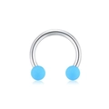 Silver stainless steel horseshoe nose ring with dual light blue acrylic ball ends - Type D Blue