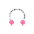 Silver stainless steel horseshoe nose ring with pink matte balls on white background - Type D Rose Red