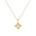 Elegante gouden bloemenketting met wit emaille inlegwerk en kleine diamantsteen - Goud + Wit
