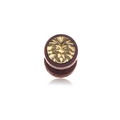Red pearwood round plug earrings featuring a vintage copper lion head relief design - Lion Head Embossed Style / 10mm
