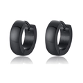 Close-up of matte black stainless steel huggie earrings with a sleek hinged buckle - Huggie Hoop Earring (Style J)