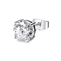 Détail macro du clou d'oreille classique en argent à 4 griffes avec oxyde de zirconium rond - 4mm / Ton Argent Zirconium Blanc