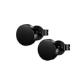 Detailed view of minimalist black stainless steel flat round stud earrings with butterfly backs - Black Minimalist Flat Studs