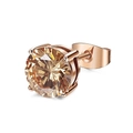 Détail de la boucle d'oreille cristal champagne avec finition en or rose élégant - 4mm / Ton Or Rose Zirconium Champagne