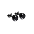 Detailed close-up of pair of black stainless steel stud earrings with round faceted stones - Round Zircon Style / Black
