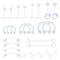 Set da 20 pezzi di piercing trasparenti in acrilico per labbra, sopracciglia e naso - Set di Ritenuta per Piercing / Set da 24 Pezzi / Trasparente