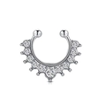 U-shaped faux nose ring set in silver finish with eleven sparkling cubic zirconia stones - Zirconia Inlaid U-Shape Style (G)