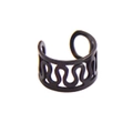 Fashionable matte black wave ear cuff for non-pierced ears in minimalist metal style - Wavy Hollow Style (F) / Black