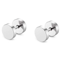 Detailansicht der silbernen Hantel-Ohrstecker aus Edelstahl mit flachem Scheibendesign - Hantel Scheiben Ohrstecker