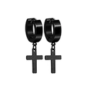 Black stainless steel huggie hoop earrings featuring a gothic cross pendant for unisex - Black Cross Pendant Earrings
